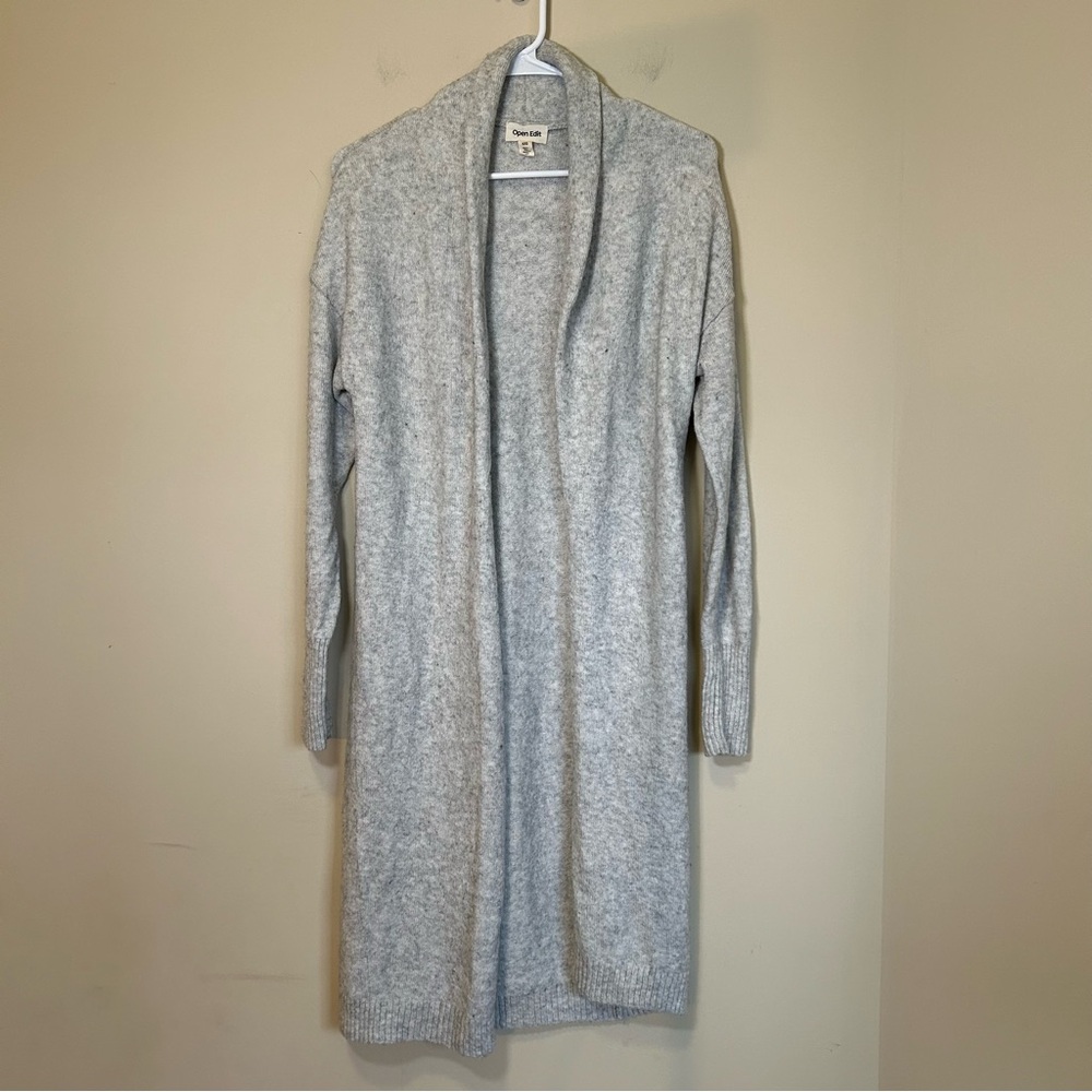 Open Edit Open Cardigan Long Cotton Blend Light Gray XXS Women's